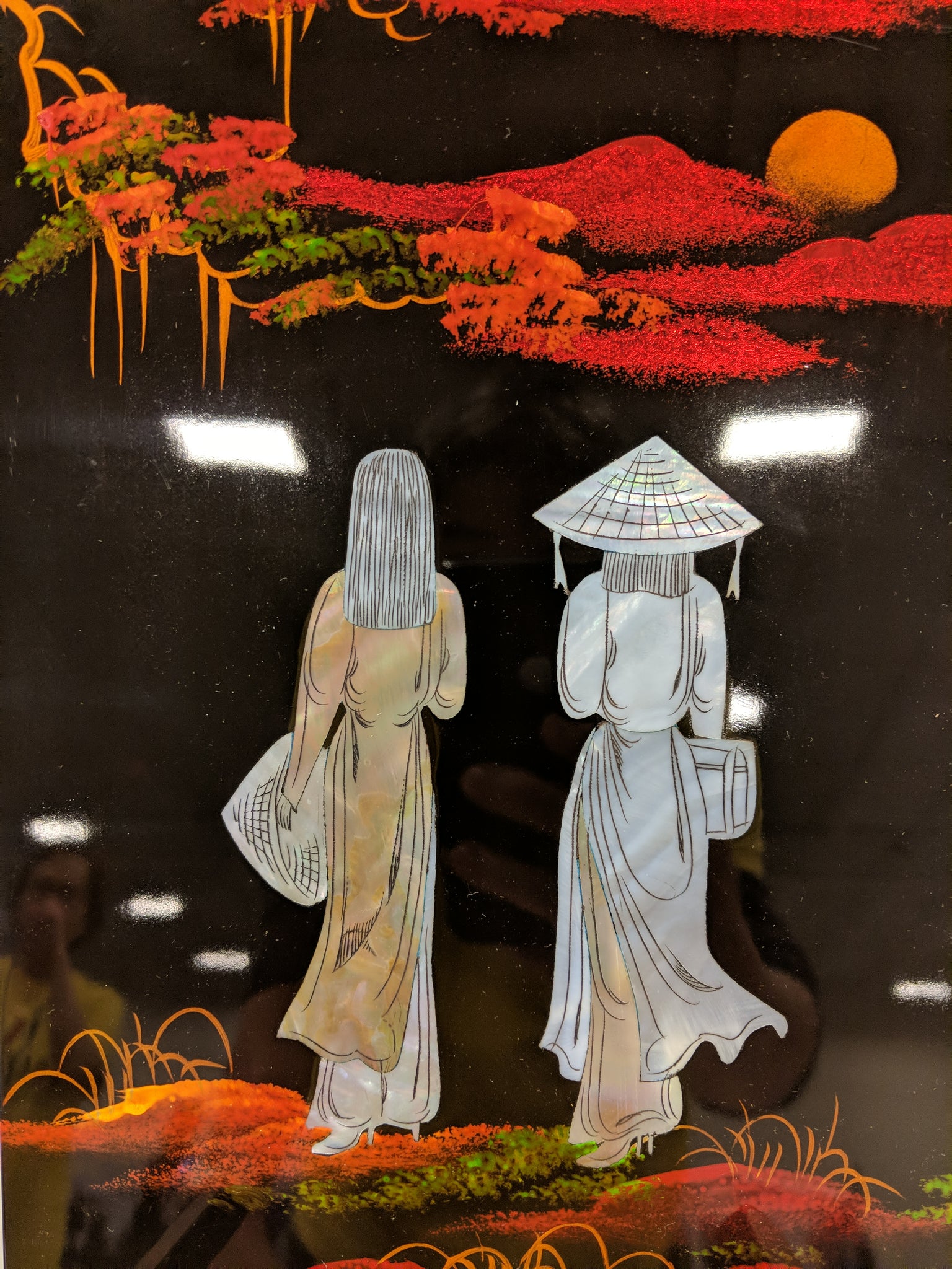 Vietnamese Girls Dressed in Ao Dai Lacquer